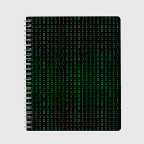 Тетрадь с принтом Бинарный код в Екатеринбурге, 100% бумага | 48 листов, плотность листов — 60 г/м2, плотность картонной обложки — 250 г/м2. Листы скреплены сбоку удобной пружинной спиралью. Уголки страниц и обложки скругленные. Цвет линий — светло-серый
 | 1 и 0 | binary | computer | green | matrix | programming | stream | streaming | system | бинарный | буквы | двоичная | двоичный | единицы | зеленые | код | кода | компьютерный | матрица | нули | поток | программирование | символы