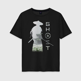 Женская футболка хлопок Oversize с принтом TRDGhoTsuhim в Екатеринбурге, 100% хлопок | свободный крой, круглый ворот, спущенный рукав, длина до линии бедер
 | катана | отвага | призрак | самурай | честь