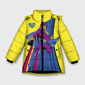Зимняя куртка для девочек 3D с принтом Superman в Екатеринбурге, ткань верха — 100% полиэстер; подклад — 100% полиэстер, утеплитель — 100% полиэстер. | длина ниже бедра, удлиненная спинка, воротник стойка и отстегивающийся капюшон. Есть боковые карманы с листочкой на кнопках, утяжки по низу изделия и внутренний карман на молнии. 

Предусмотрены светоотражающий принт на спинке, радужный светоотражающий элемент на пуллере молнии и на резинке для утяжки. | Тематика изображения на принте: man | steel | superman | vdzajul | супермен | супермэн