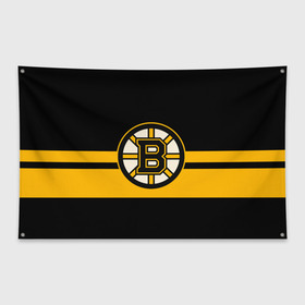 Флаг-баннер с принтом BOSTON BRUINS NHL в Екатеринбурге, 100% полиэстер | размер 67 х 109 см, плотность ткани — 95 г/м2; по краям флага есть четыре люверса для крепления | black | boston | bruins | hockey | ice | logo | nhl | sport | usa | бостон | брюинз | логотип | нхл | спорт | хоккей