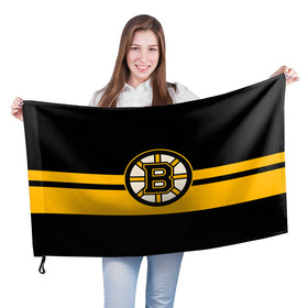 Флаг 3D с принтом BOSTON BRUINS NHL в Екатеринбурге, 100% полиэстер | плотность ткани — 95 г/м2, размер — 67 х 109 см. Принт наносится с одной стороны | black | boston | bruins | hockey | ice | logo | nhl | sport | usa | бостон | брюинз | логотип | нхл | спорт | хоккей