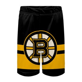 Детские спортивные шорты 3D с принтом BOSTON BRUINS NHL в Екатеринбурге,  100% полиэстер
 | пояс оформлен широкой мягкой резинкой, ткань тянется
 | Тематика изображения на принте: black | boston | bruins | hockey | ice | logo | nhl | sport | usa | бостон | брюинз | логотип | нхл | спорт | хоккей