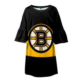 Детское платье 3D с принтом BOSTON BRUINS NHL в Екатеринбурге, 100% полиэстер | прямой силуэт, чуть расширенный к низу. Круглая горловина, на рукавах — воланы | Тематика изображения на принте: black | boston | bruins | hockey | ice | logo | nhl | sport | usa | бостон | брюинз | логотип | нхл | спорт | хоккей