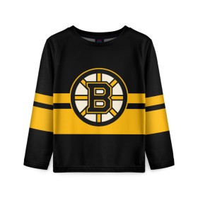 Детский лонгслив 3D с принтом BOSTON BRUINS NHL в Екатеринбурге, 100% полиэстер | длинные рукава, круглый вырез горловины, полуприлегающий силуэт
 | Тематика изображения на принте: black | boston | bruins | hockey | ice | logo | nhl | sport | usa | бостон | брюинз | логотип | нхл | спорт | хоккей
