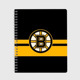 Тетрадь с принтом BOSTON BRUINS NHL в Екатеринбурге, 100% бумага | 48 листов, плотность листов — 60 г/м2, плотность картонной обложки — 250 г/м2. Листы скреплены сбоку удобной пружинной спиралью. Уголки страниц и обложки скругленные. Цвет линий — светло-серый
 | black | boston | bruins | hockey | ice | logo | nhl | sport | usa | бостон | брюинз | логотип | нхл | спорт | хоккей