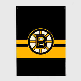 Постер с принтом BOSTON BRUINS NHL в Екатеринбурге, 100% бумага
 | бумага, плотность 150 мг. Матовая, но за счет высокого коэффициента гладкости имеет небольшой блеск и дает на свету блики, но в отличии от глянцевой бумаги не покрыта лаком | Тематика изображения на принте: black | boston | bruins | hockey | ice | logo | nhl | sport | usa | бостон | брюинз | логотип | нхл | спорт | хоккей