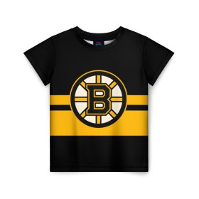 Детская футболка 3D с принтом BOSTON BRUINS NHL в Екатеринбурге, 100% гипоаллергенный полиэфир | прямой крой, круглый вырез горловины, длина до линии бедер, чуть спущенное плечо, ткань немного тянется | Тематика изображения на принте: black | boston | bruins | hockey | ice | logo | nhl | sport | usa | бостон | брюинз | логотип | нхл | спорт | хоккей