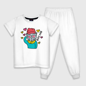 Детская пижама хлопок с принтом Влюбленный кот-хипстер в Екатеринбурге, 100% хлопок |  брюки и футболка прямого кроя, без карманов, на брюках мягкая резинка на поясе и по низу штанин
 | 