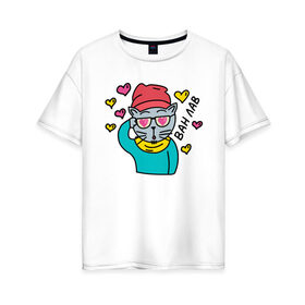 Женская футболка хлопок Oversize с принтом Влюбленный кот-хипстер в Екатеринбурге, 100% хлопок | свободный крой, круглый ворот, спущенный рукав, длина до линии бедер
 | 