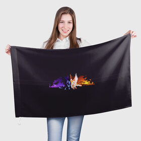 Флаг 3D с принтом День и ночь в Екатеринбурге, 100% полиэстер | плотность ткани — 95 г/м2, размер — 67 х 109 см. Принт наносится с одной стороны | nightmare moon | арт | день | звёзды | ночь | огонь | пламя | рисунок