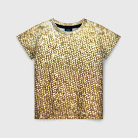 Детская футболка 3D с принтом Блёстки в Екатеринбурге, 100% гипоаллергенный полиэфир | прямой крой, круглый вырез горловины, длина до линии бедер, чуть спущенное плечо, ткань немного тянется | блеск | блёстки | блестяшки | золото