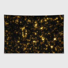 Флаг-баннер с принтом Золотые звёзды в Екатеринбурге, 100% полиэстер | размер 67 х 109 см, плотность ткани — 95 г/м2; по краям флага есть четыре люверса для крепления | блеск | звёзды | золото | ночь | сияние | темнота | черный