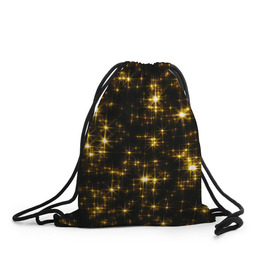 Рюкзак-мешок 3D с принтом Золотые звёзды в Екатеринбурге, 100% полиэстер | плотность ткани — 200 г/м2, размер — 35 х 45 см; лямки — толстые шнурки, застежка на шнуровке, без карманов и подкладки | блеск | звёзды | золото | ночь | сияние | темнота | черный