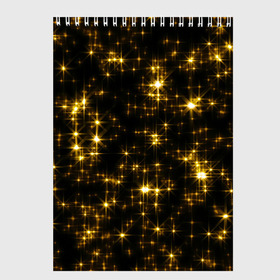 Скетчбук с принтом Золотые звёзды в Екатеринбурге, 100% бумага
 | 48 листов, плотность листов — 100 г/м2, плотность картонной обложки — 250 г/м2. Листы скреплены сверху удобной пружинной спиралью | блеск | звёзды | золото | ночь | сияние | темнота | черный