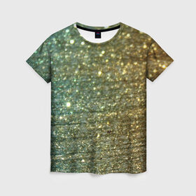 Женская футболка 3D с принтом Бирюзовый блеск в Екатеринбурге, 100% полиэфир ( синтетическое хлопкоподобное полотно) | прямой крой, круглый вырез горловины, длина до линии бедер | бирюзовый | блеск | блестящая пыль | зелёный | стразы