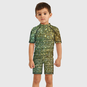 Детский купальный костюм 3D с принтом Бирюзовый блеск в Екатеринбурге, Полиэстер 85%, Спандекс 15% | застежка на молнии на спине | Тематика изображения на принте: бирюзовый | блеск | блестящая пыль | зелёный | стразы