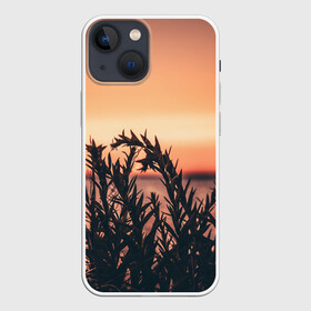 Чехол для iPhone 13 mini с принтом Трава растение закат силуэт в Екатеринбурге,  |  | Тематика изображения на принте: закат | кусты | лето | на каждый день | природа | рассвет | растение | свет | силуэт