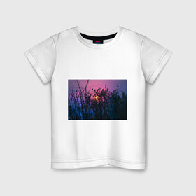Детская футболка хлопок с принтом Трава растения закатный свет в Екатеринбурге, 100% хлопок | круглый вырез горловины, полуприлегающий силуэт, длина до линии бедер | вечер | закат | мило | небо | поле | рассвет | растения | свет | сумерки | сухоцвет