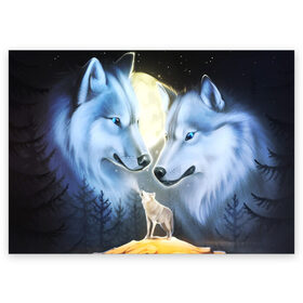 Поздравительная открытка с принтом ВОЛК В НОЧИ(D) в Екатеринбурге, 100% бумага | плотность бумаги 280 г/м2, матовая, на обратной стороне линовка и место для марки
 | wolf | волк | волки | волчица | животные | одинокий волк
