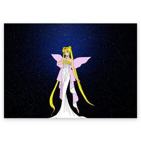 Поздравительная открытка с принтом Принцесса Серенити в Екатеринбурге, 100% бумага | плотность бумаги 280 г/м2, матовая, на обратной стороне линовка и место для марки
 | bunny | luna | princess | sailormoon | serenity | stars | tsukino | usagi | wings | ангел | девушка | детские | звездная | звезды | королева | корона | космические | крылья | луна | любовь | малышка | радуга | сейлормун | токио | усаги