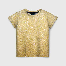 Детская футболка 3D с принтом Золотой песок в Екатеринбурге, 100% гипоаллергенный полиэфир | прямой крой, круглый вырез горловины, длина до линии бедер, чуть спущенное плечо, ткань немного тянется | блеск | блёстки | золото | песок | розовое золото | розовый | сияние | стразы