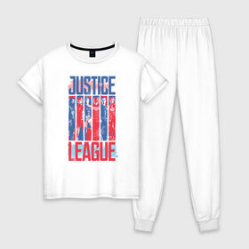 Женская пижама хлопок с принтом Justice League в Екатеринбурге, 100% хлопок | брюки и футболка прямого кроя, без карманов, на брюках мягкая резинка на поясе и по низу штанин | aquaman | batman | cyborg | flash | justice league movie (2017) | superman | vdpartat | wonder woman | аквамен | бетмен | лига справедливости | супермен | флеш | чудо женщина