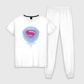 Женская пижама хлопок с принтом Superman в Екатеринбурге, 100% хлопок | брюки и футболка прямого кроя, без карманов, на брюках мягкая резинка на поясе и по низу штанин | justice league movie (2017) | superman | vdpartat | знак | лига справедливости | логотип | супермен