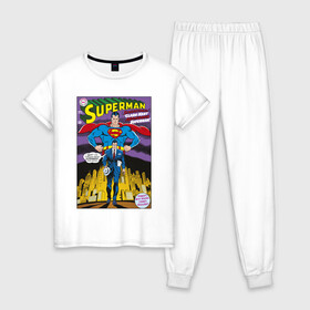 Женская пижама хлопок с принтом Clark Kent в Екатеринбурге, 100% хлопок | брюки и футболка прямого кроя, без карманов, на брюках мягкая резинка на поясе и по низу штанин | man | steel | superman | vdzajul | супермен | супермэн