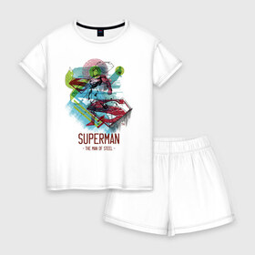 Женская пижама с шортиками хлопок с принтом SUPERMAN в Екатеринбурге, 100% хлопок | футболка прямого кроя, шорты свободные с широкой мягкой резинкой | man | steel | superman | vdzajul | супермен | супермэн