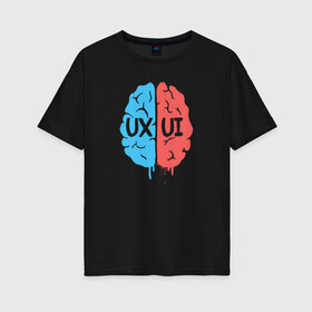 Женская футболка хлопок Oversize с принтом UX UI Brain в Екатеринбурге, 100% хлопок | свободный крой, круглый ворот, спущенный рукав, длина до линии бедер
 | cmyk | design | designer | illustrator | photoshop | rgb | дезигнер | дизайн | дизанер | ргб