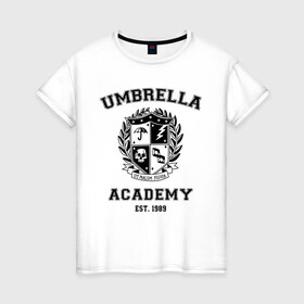 Женская футболка хлопок с принтом The Umbrella Academy в Екатеринбурге, 100% хлопок | прямой крой, круглый вырез горловины, длина до линии бедер, слегка спущенное плечо | the umbrella academy | umbrella | академия амбрелла | амбрелла | герб | зонтик