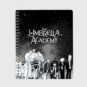 Тетрадь с принтом The Umbrella Academy в Екатеринбурге, 100% бумага | 48 листов, плотность листов — 60 г/м2, плотность картонной обложки — 250 г/м2. Листы скреплены сбоку удобной пружинной спиралью. Уголки страниц и обложки скругленные. Цвет линий — светло-серый
 | the umbrella academy | umbrella | академия амбрелла | амбрелла | герб | зонтик