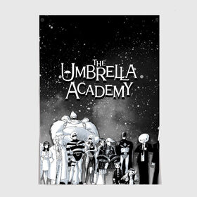 Постер с принтом The Umbrella Academy в Екатеринбурге, 100% бумага
 | бумага, плотность 150 мг. Матовая, но за счет высокого коэффициента гладкости имеет небольшой блеск и дает на свету блики, но в отличии от глянцевой бумаги не покрыта лаком | the umbrella academy | umbrella | академия амбрелла | амбрелла | герб | зонтик