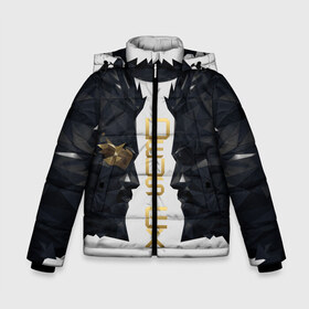 Зимняя куртка для мальчиков 3D с принтом Deus Ex в Екатеринбурге, ткань верха — 100% полиэстер; подклад — 100% полиэстер, утеплитель — 100% полиэстер | длина ниже бедра, удлиненная спинка, воротник стойка и отстегивающийся капюшон. Есть боковые карманы с листочкой на кнопках, утяжки по низу изделия и внутренний карман на молнии. 

Предусмотрены светоотражающий принт на спинке, радужный светоотражающий элемент на пуллере молнии и на резинке для утяжки | adam jensen | cyberpunk | deus ex | eidos montreal | games | human revolution | low poly | mankind divided | square enix | адам дженсен | бог из | игры | киберпанк