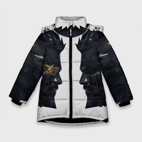 Зимняя куртка для девочек 3D с принтом Deus Ex(спина) в Екатеринбурге, ткань верха — 100% полиэстер; подклад — 100% полиэстер, утеплитель — 100% полиэстер. | длина ниже бедра, удлиненная спинка, воротник стойка и отстегивающийся капюшон. Есть боковые карманы с листочкой на кнопках, утяжки по низу изделия и внутренний карман на молнии. 

Предусмотрены светоотражающий принт на спинке, радужный светоотражающий элемент на пуллере молнии и на резинке для утяжки. | adam jensen | cyberpunk | deus ex | eidos montreal | games | human revolution | low poly | mankind divided | square enix | адам дженсен | бог из | игры | киберпанк