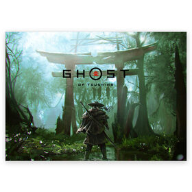 Поздравительная открытка с принтом Ghost of Tsushima в Екатеринбурге, 100% бумага | плотность бумаги 280 г/м2, матовая, на обратной стороне линовка и место для марки
 | games | ghost of tsushima | ronin | samurai | игры | призрак цусимы | ронин | самурай