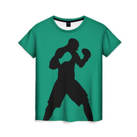 Женская футболка 3D с принтом Боксер в Екатеринбурге, 100% полиэфир ( синтетическое хлопкоподобное полотно) | прямой крой, круглый вырез горловины, длина до линии бедер | ufc | бег | бокс | гантели | груша | кикбоксинг | ринг | спорт | удар | физкультура