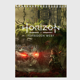 Скетчбук с принтом Horizon Forbidden West в Екатеринбурге, 100% бумага
 | 48 листов, плотность листов — 100 г/м2, плотность картонной обложки — 250 г/м2. Листы скреплены сверху удобной пружинной спиралью | aloy | guerrilla games | horizon forbidden west | hunt | zero dawn | горизонт | запретный запад | игры | нулевой рассвет | охота | элой