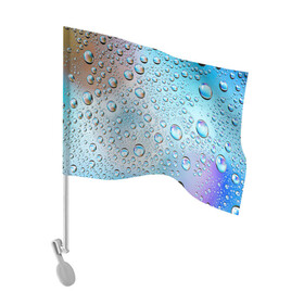 Флаг для автомобиля с принтом Капли голубой роса стекло вода в Екатеринбурге, 100% полиэстер | Размер: 30*21 см | вода | градиент | для всех | дождь | капли | летний | на каждый день | обычный | окно | поверхность | повседневный | размытость | роса | стекло