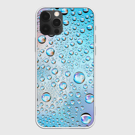 Чехол для iPhone 12 Pro с принтом Капли голубой роса стекло вода в Екатеринбурге, силикон | область печати: задняя сторона чехла, без боковых панелей | Тематика изображения на принте: вода | градиент | для всех | дождь | капли | летний | на каждый день | обычный | окно | поверхность | повседневный | размытость | роса | стекло