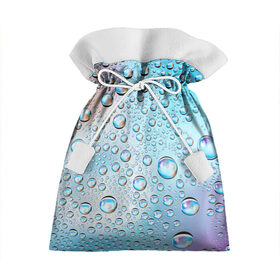 Подарочный 3D мешок с принтом Капли голубой роса стекло вода в Екатеринбурге, 100% полиэстер | Размер: 29*39 см | Тематика изображения на принте: вода | градиент | для всех | дождь | капли | летний | на каждый день | обычный | окно | поверхность | повседневный | размытость | роса | стекло