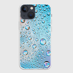 Чехол для iPhone 13 mini с принтом Капли голубой роса стекло вода в Екатеринбурге,  |  | вода | градиент | для всех | дождь | капли | летний | на каждый день | обычный | окно | поверхность | повседневный | размытость | роса | стекло