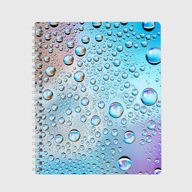 Тетрадь с принтом Капли голубой роса стекло вода в Екатеринбурге, 100% бумага | 48 листов, плотность листов — 60 г/м2, плотность картонной обложки — 250 г/м2. Листы скреплены сбоку удобной пружинной спиралью. Уголки страниц и обложки скругленные. Цвет линий — светло-серый
 | Тематика изображения на принте: вода | градиент | для всех | дождь | капли | летний | на каждый день | обычный | окно | поверхность | повседневный | размытость | роса | стекло