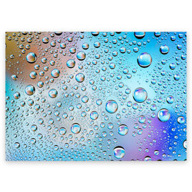 Поздравительная открытка с принтом Капли голубой роса стекло вода в Екатеринбурге, 100% бумага | плотность бумаги 280 г/м2, матовая, на обратной стороне линовка и место для марки
 | Тематика изображения на принте: вода | градиент | для всех | дождь | капли | летний | на каждый день | обычный | окно | поверхность | повседневный | размытость | роса | стекло