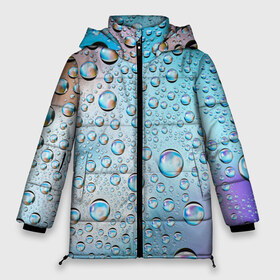 Женская зимняя куртка 3D с принтом Капли голубой роса стекло вода в Екатеринбурге, верх — 100% полиэстер; подкладка — 100% полиэстер; утеплитель — 100% полиэстер | длина ниже бедра, силуэт Оверсайз. Есть воротник-стойка, отстегивающийся капюшон и ветрозащитная планка. 

Боковые карманы с листочкой на кнопках и внутренний карман на молнии | Тематика изображения на принте: вода | градиент | для всех | дождь | капли | летний | на каждый день | обычный | окно | поверхность | повседневный | размытость | роса | стекло