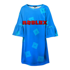 Детское платье 3D с принтом Roblox в Екатеринбурге, 100% полиэстер | прямой силуэт, чуть расширенный к низу. Круглая горловина, на рукавах — воланы | blox | game | gamer | minecraft | roblox | roblox logo | игра | казуальная игра | конструктор | раблокс | роблок | роблоки | роблокс | роблокс лого | роблокс логотип