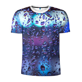 Мужская футболка 3D спортивная с принтом Капли на стекле макро в Екатеринбурге, 100% полиэстер с улучшенными характеристиками | приталенный силуэт, круглая горловина, широкие плечи, сужается к линии бедра | брызги | вода | градиент | дождь | капли | макро | поверхность | повседневный | роса | стекло | текстура