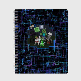 Тетрадь с принтом Minecraft Майнкрафт в Екатеринбурге, 100% бумага | 48 листов, плотность листов — 60 г/м2, плотность картонной обложки — 250 г/м2. Листы скреплены сбоку удобной пружинной спиралью. Уголки страниц и обложки скругленные. Цвет линий — светло-серый
 | craft | creeper | game | mine | minecraft | pixel | roblox | блоки | грифер | игры | квадраты | компьютерная игра | крипер | маинкрафт | майн | майнкравт | майнкрафт | маркус перссон | пиксель | роблокс | шахта