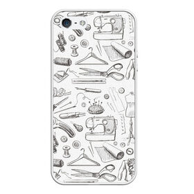 Чехол для iPhone 5/5S матовый с принтом для швеи в Екатеринбурге, Силикон | Область печати: задняя сторона чехла, без боковых панелей | handmade | иголка | инструменты для шитья | хэндмэйд | швея | шить