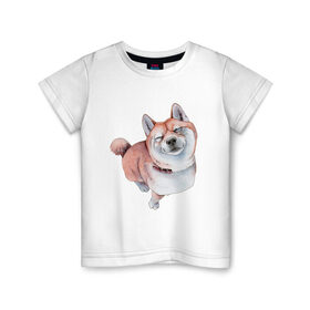 Детская футболка хлопок с принтом Акита в Екатеринбурге, 100% хлопок | круглый вырез горловины, полуприлегающий силуэт, длина до линии бедер | Тематика изображения на принте: акита | животные | песокафе | рисунок | собаки